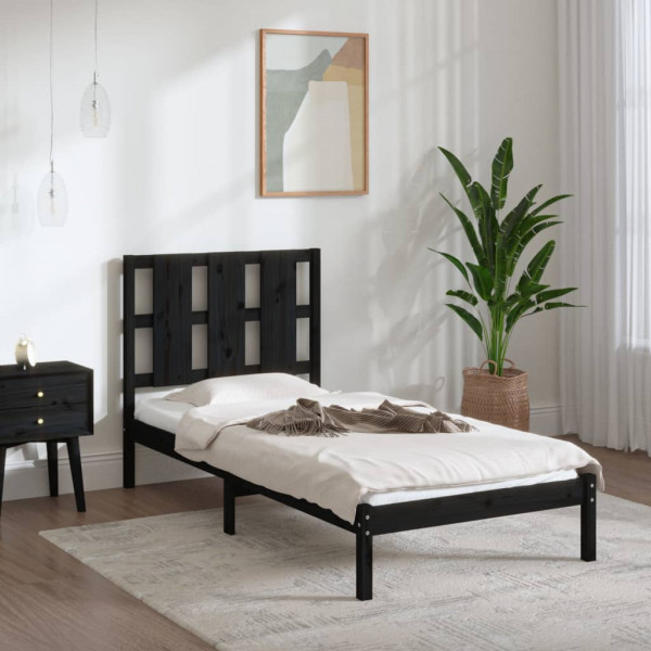 Estructura de cama de madera maciza de pino negro 90x200 cm D