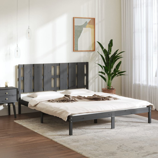 Estrutura de cama madeira maciça King Size cinza 150x200 cm D