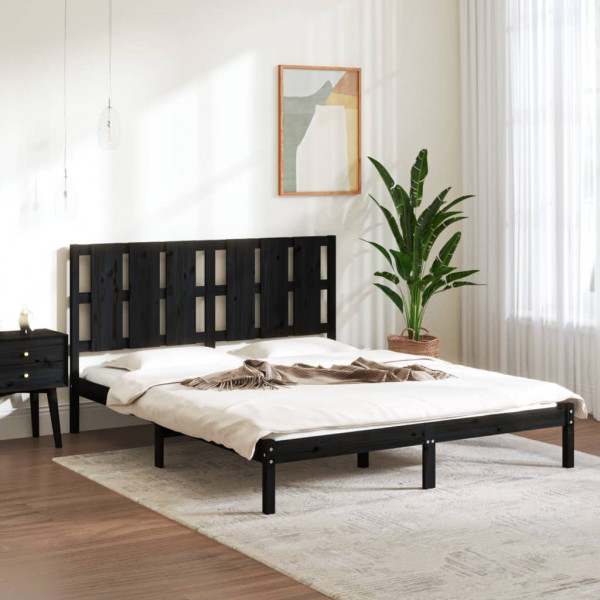 Estrutura de cama em madeira maciça King Size preta 150x200 cm D