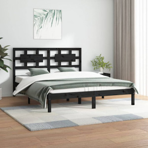 Estrutura de cama king em madeira maciça de pinho preto 150x200 cm D