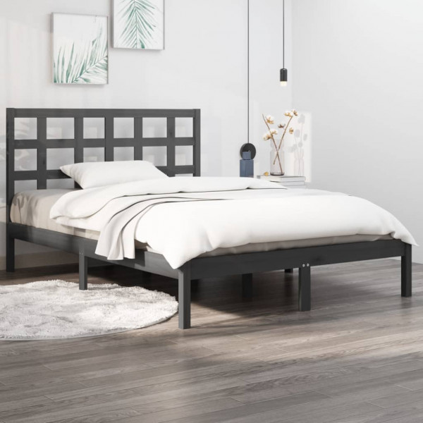 Estructura de cama de matrimonio madera maciza gris 135x190 cm Estructura de cama de matrimonio madera maciza gris 135x190 cm D