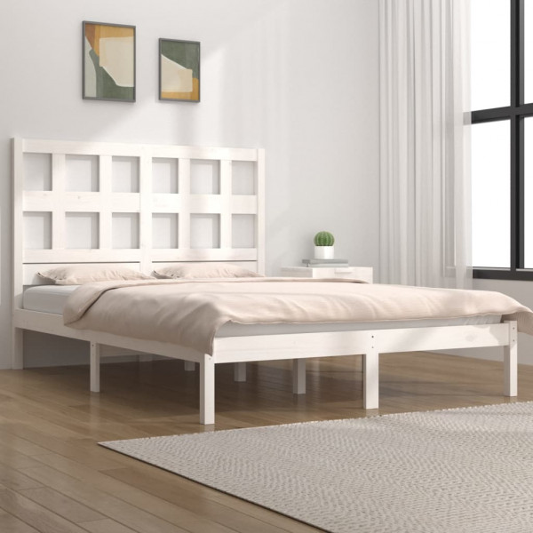 Estrutura da cama matrimonial madeira de pinho branco 135x190 cm D