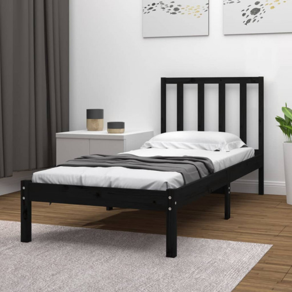 Estructura cama madera maciza pino individual negra 75x190 cm D