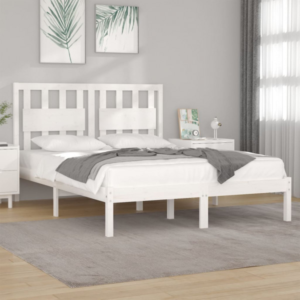 Estructura de cama de madera de pino maciza blanca 140x190 cm D