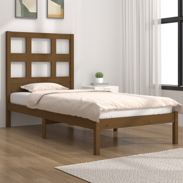 Estrutura de cama em madeira maciça de pinho castanho mel 100x200 cm D