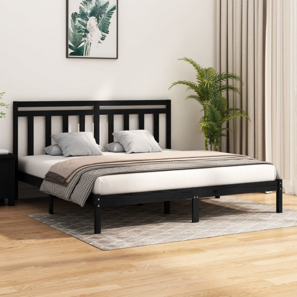 Estructura de cama de madera maciza de pino negra 200x200 cm Estructura de cama de madera maciza de pino negra 200x200 cm D