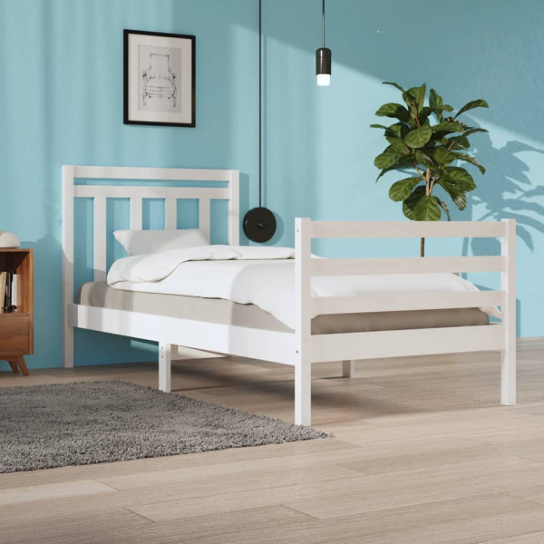Estrutura de cama em madeira maciça branca 90x200 cm D