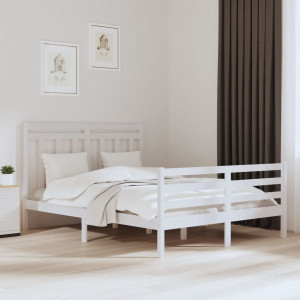 Estructura de cama madera maciza King Size blanca 150x200 cm D
