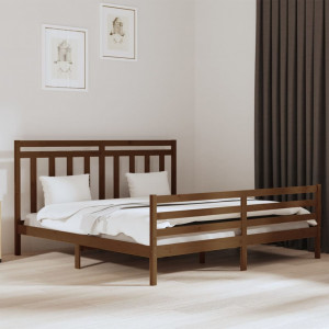 Estructura de cama madera maciza de pino marrón miel 200x200 cm D