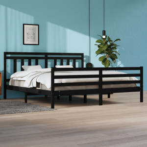 Estructura de cama de madera maciza de pino negra 200x200 cm D