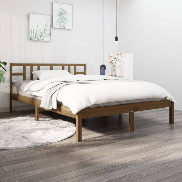 Estructura cama doble pequeño madera maciza marrón 120x190 cm D