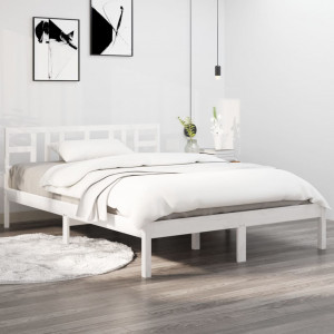 Estructura de cama de madera maciza blanca 140x200 cm D