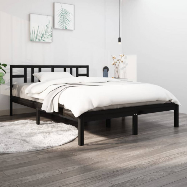 Estructura de cama madera maciza King Size negro 150x200 cm D