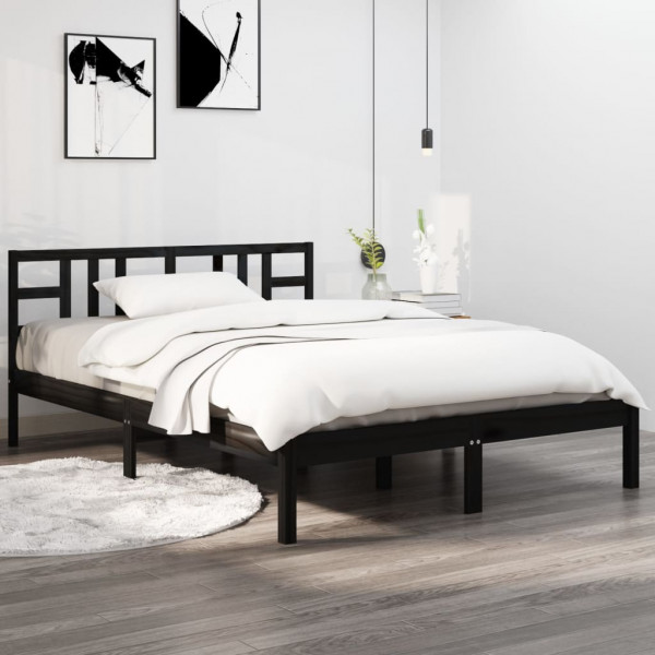 Estrutura de cama de madeira maciça preta 160x200 cm D