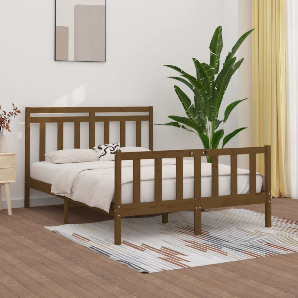 Estrutura de cama em madeira maciça de pinho castanho mel 150x200 cm D