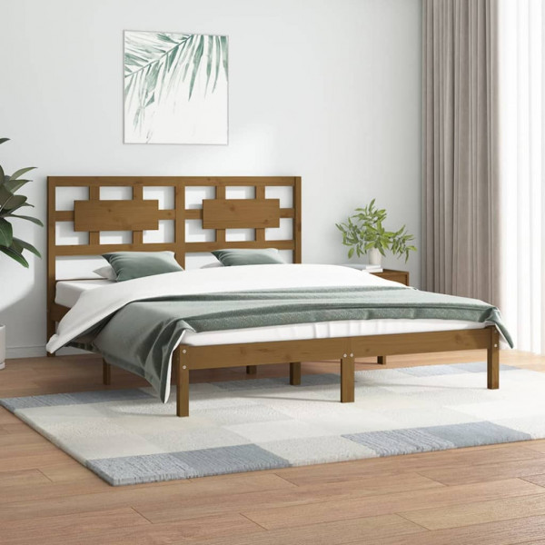 Estrutura da cama madeira maciça de pinho marrom mel 200x200 cm D