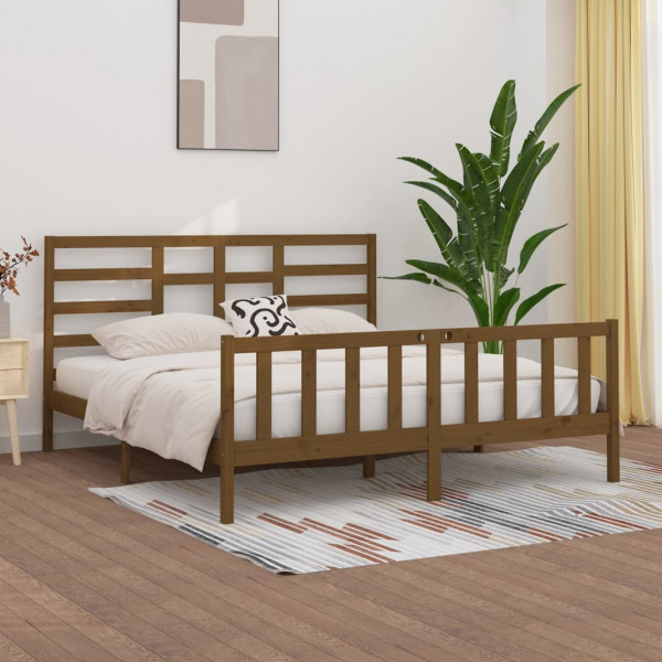 Estrutura de cama em madeira maciça castanho mel 200x200 cm D