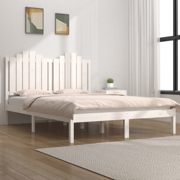 Estrutura de cama de casal pequena em madeira de pinho branco 120x190 cm D