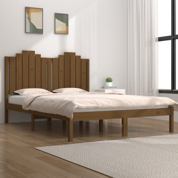 Estructura cama doble madera de pino marrón miel 135x190 cm D