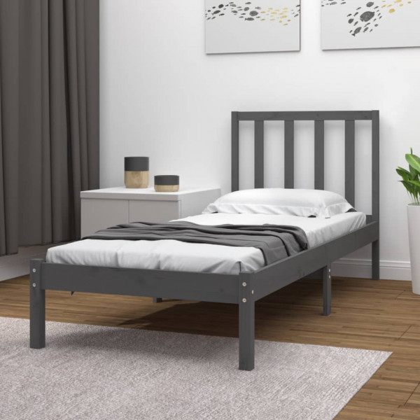 Estructura de cama de madera maciza de pino gris 100x200 cm D