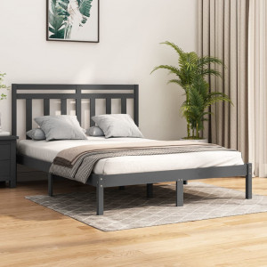 Estructura de cama doble madera maciza gris 135x190 cm D