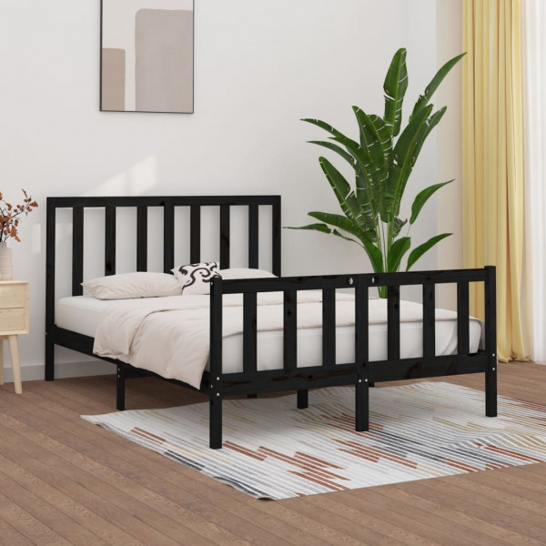 Estructura de cama de madera maciza negra 160x200 cm D