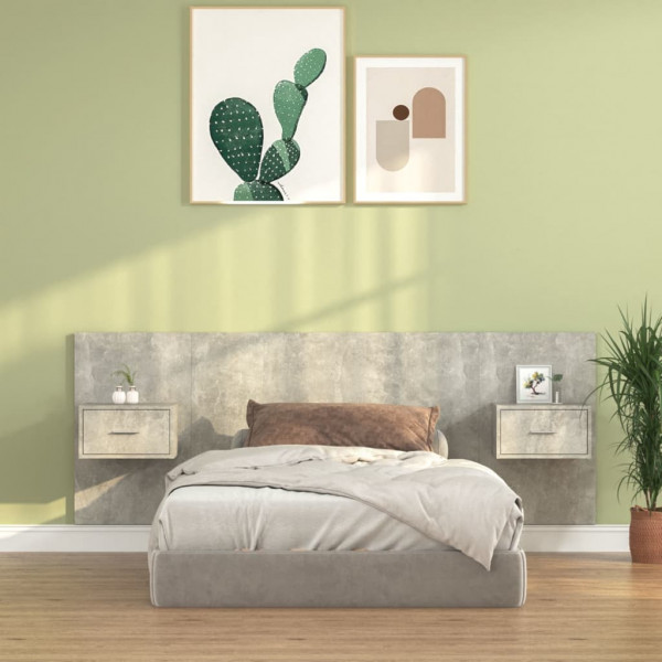 Cabecero de cama con mesitas madera contrachapada gris hormigón Cabecero de cama con mesitas madera contrachapada gris hormigón D