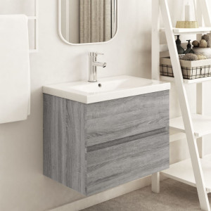 Mueble de lavabo madera contrachapada gris Sonoma 60x38.5x45 cm D