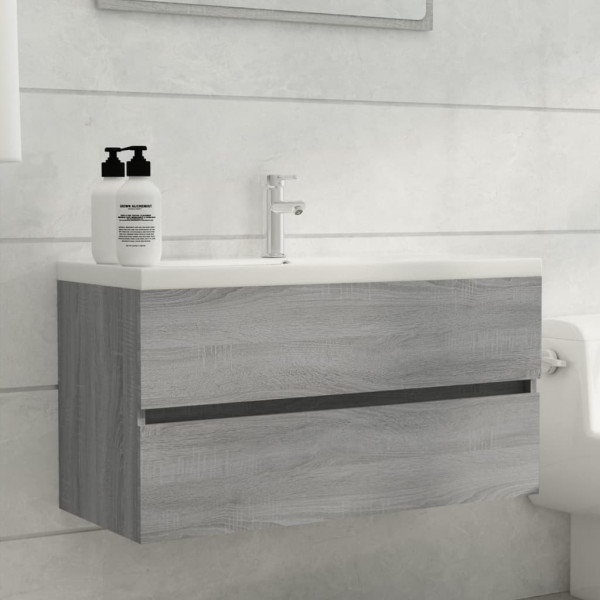 Mueble de lavabo madera contrachapada gris Sonoma 90x38.5x45cm D