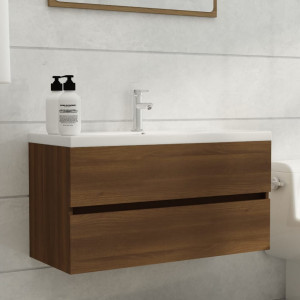Mueble de lavabo madera contrachapada roble marrón 90x38.5x45cm D