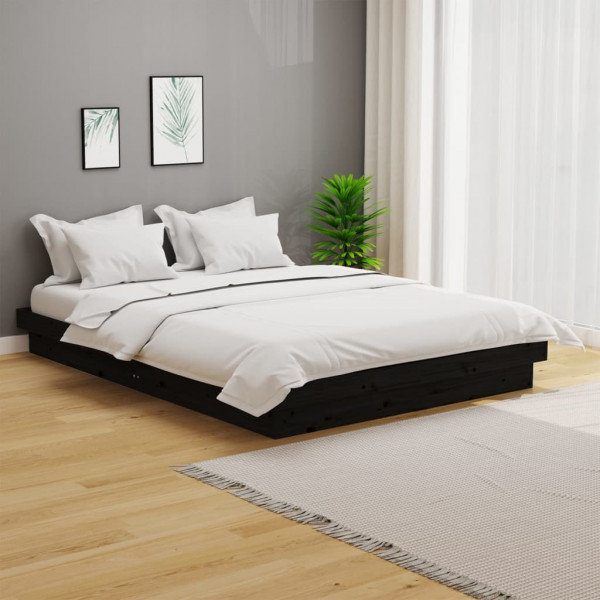 Estrutura de cama de casal pequena madeira maciça preta 120x190 cm D