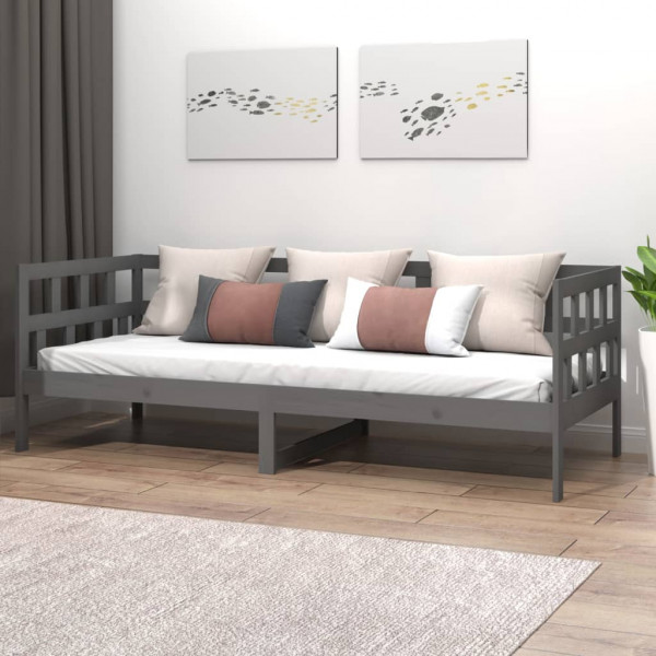 Sofá-cama em madeira de pinho maciça cinza 80x200 cm D