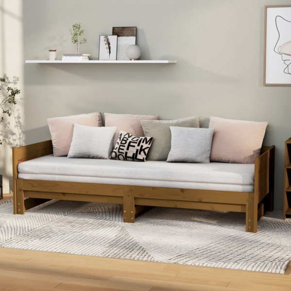 Sofá cama extraíble madera maciza marrón miel 2x(90x200) cm D
