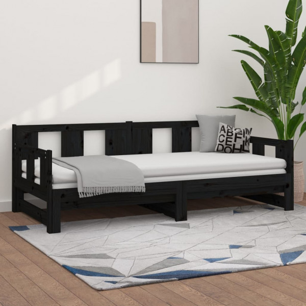 Sofá cama extraíble madera maciza de pino negro 2x(90x200) cm D