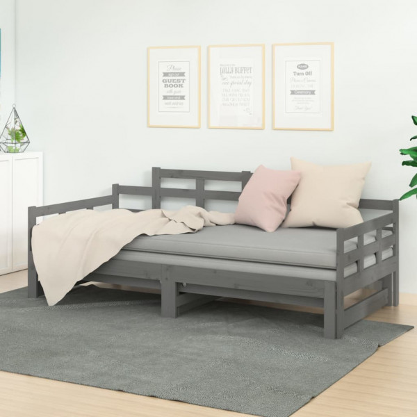 Sofá cama extraíble madera maciza de pino gris 2x(90x200) cm D