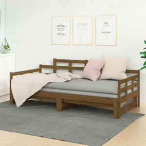 Sofá cama extraíble madera maciza pino marrón miel 2x(90x190)cm D