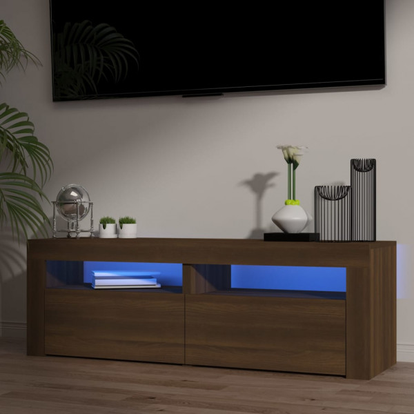 Mueble de TV con luces LED marrón roble 120x35x40 cm D