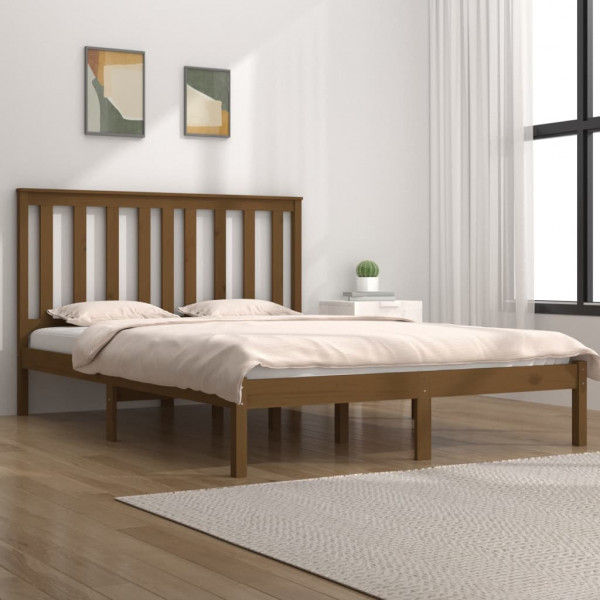 Estrutura de cama em madeira de pinho maciça castanho mel 200x200 cm D