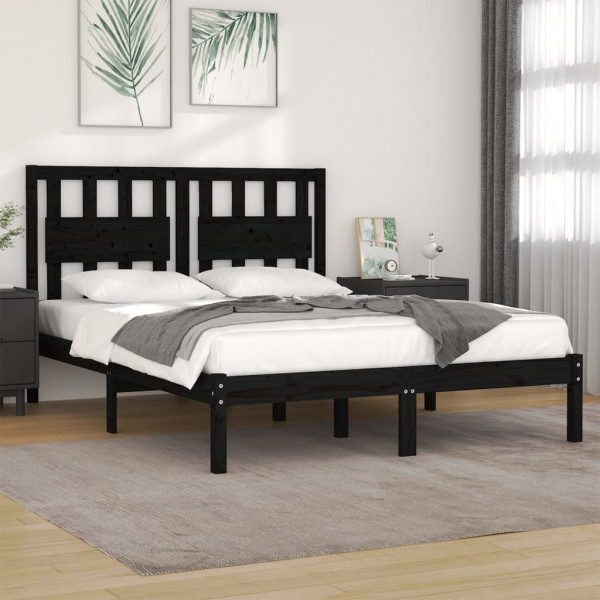Estrutura cama madeira maciça pinho preto king size 150x200 cm D