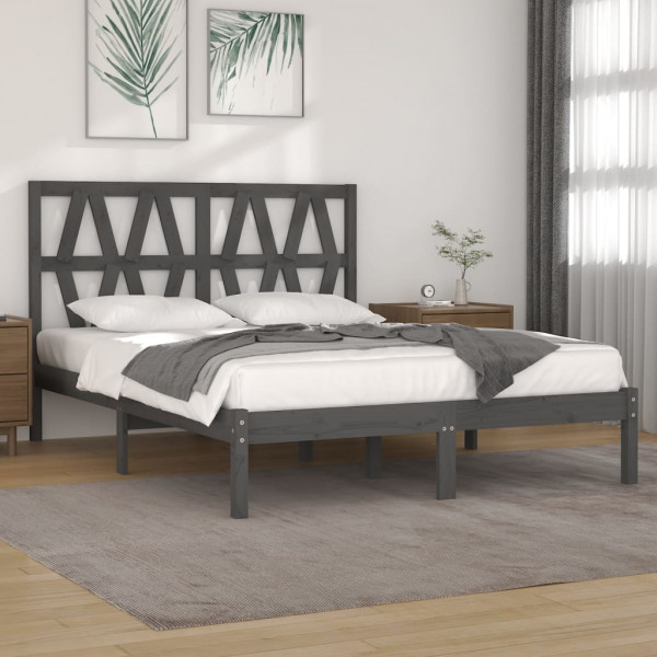 Estructura de cama de matrimonio madera de pino gris 135x190 cm D