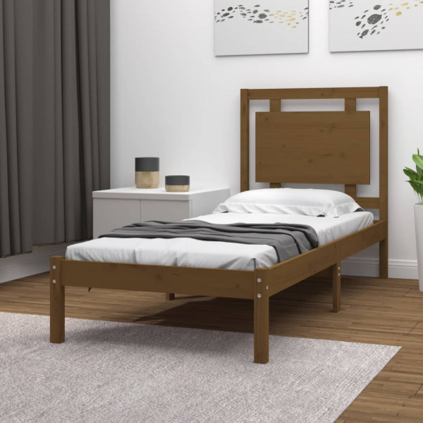 Estructura cama madera maciza marrón miel individual 75x190 cm D