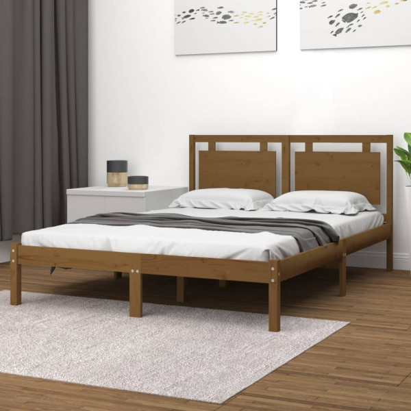 Estrutura cama dupla pequena madeira maciça marrom 120x190 cm D