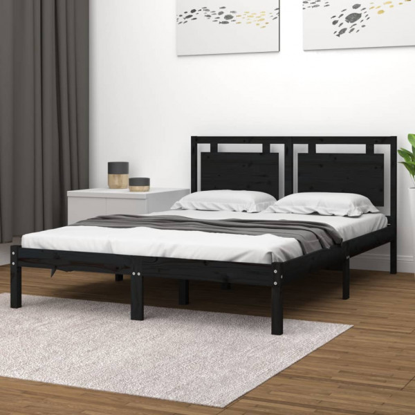 Estrutura de cama madeira maciça dupla pequena preto 120x190 cm D
