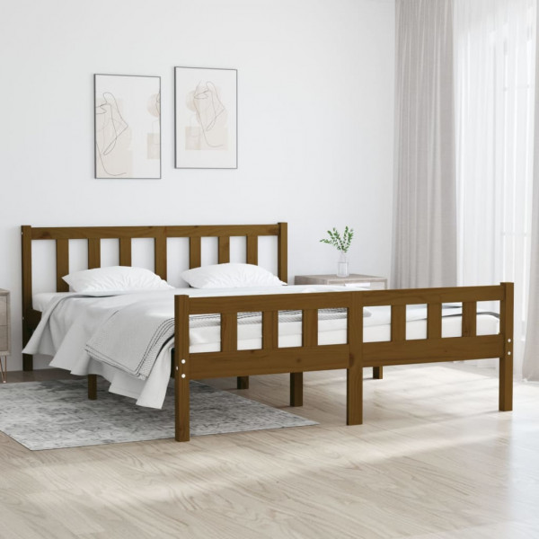 Estrutura de cama de casal em madeira maciça castanho mel 135x190 cm D