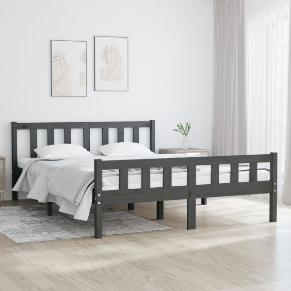 Estrutura de cama de madeira maciça cinza 140x190 cm D