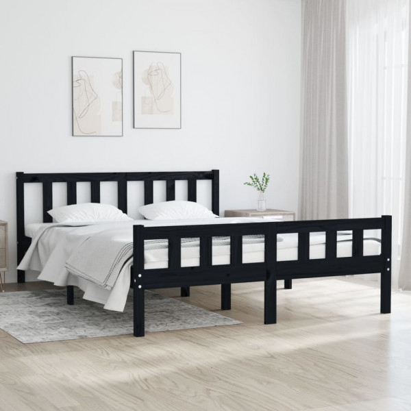 Estrutura de cama de madeira maciça preta 140x190 cm D