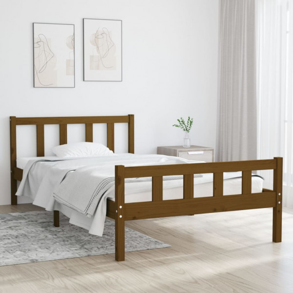 Estructura de cama madera maciza marrón miel 90x200 cm D