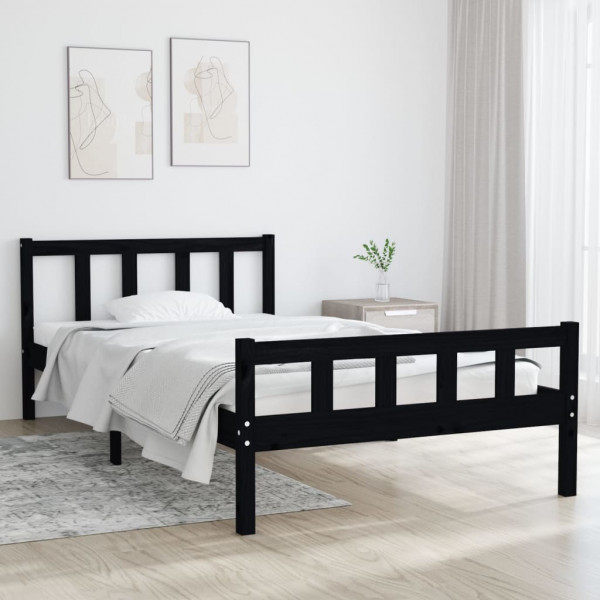 Estrutura de cama madeira maciça preta 100x200 cm D