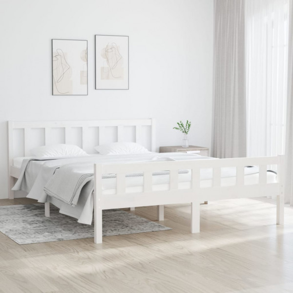 Estrutura de cama King Size madeira maciça branca 150x200 cm D