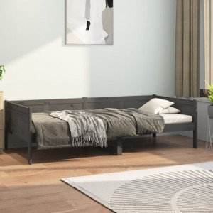 Sofá cama de madera maciza de pino gris 90x200 cm D
